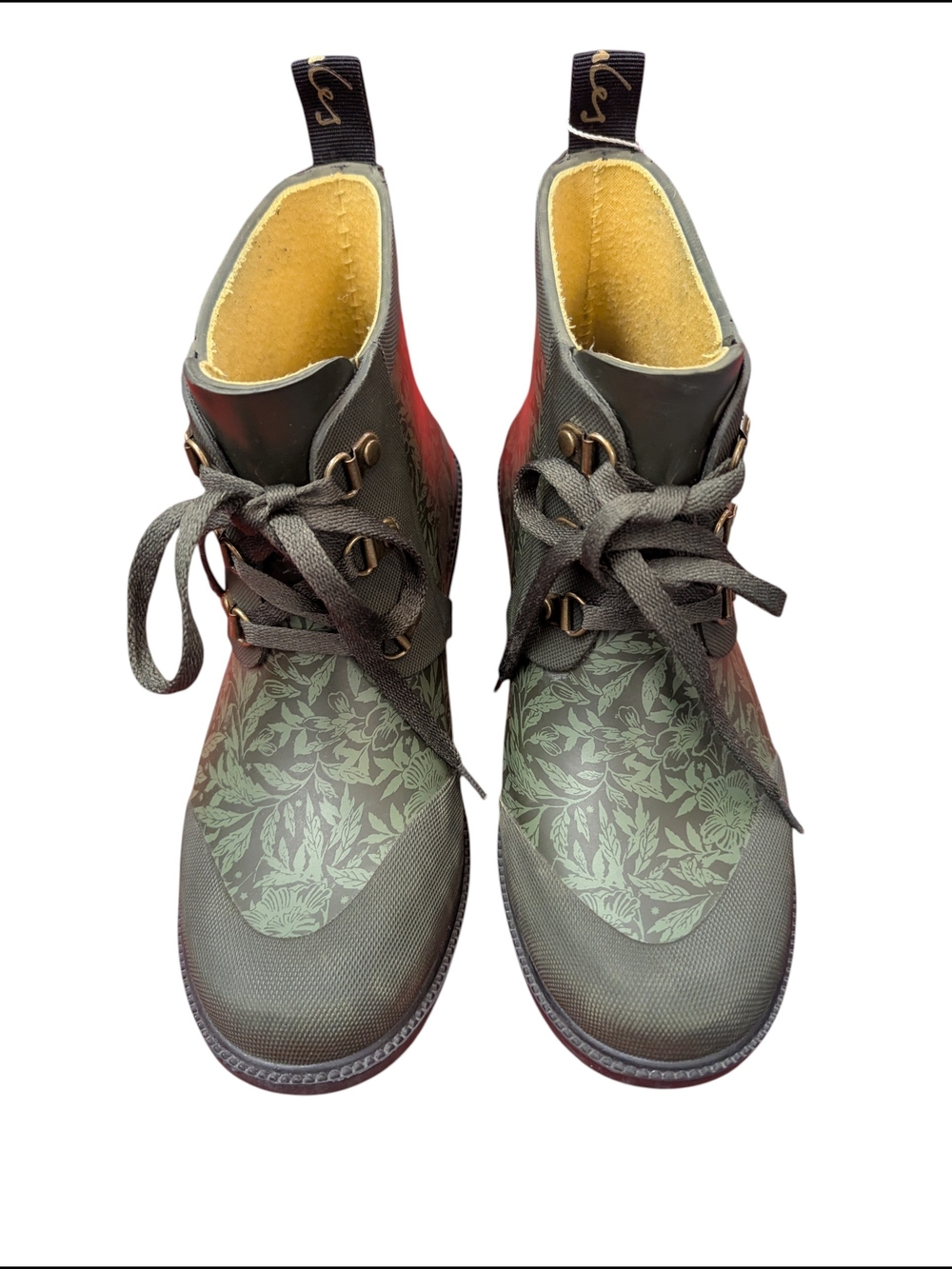 Joules Ashby Floral Print Waterproof Rain Boots Olive Green Lace Up Ankle Boots